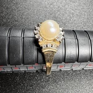 Vintage 10K Gold Diamond Mabe Pearl Ring LGL Leer Gem 2.31g Cocktail Estate